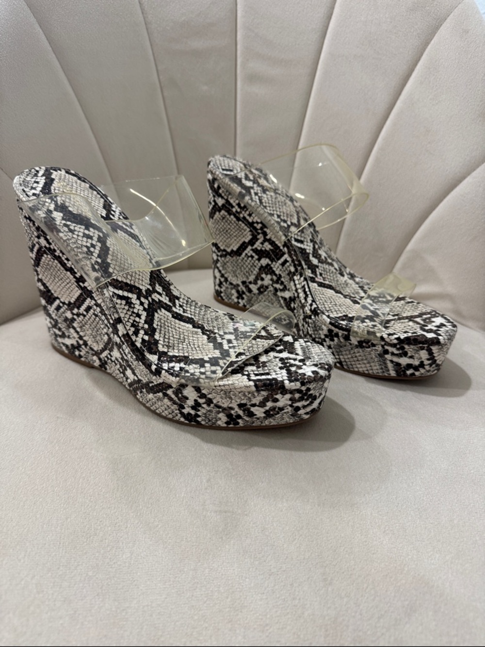Express Snake-Print Platform Wedge Sandals with Clear Straps